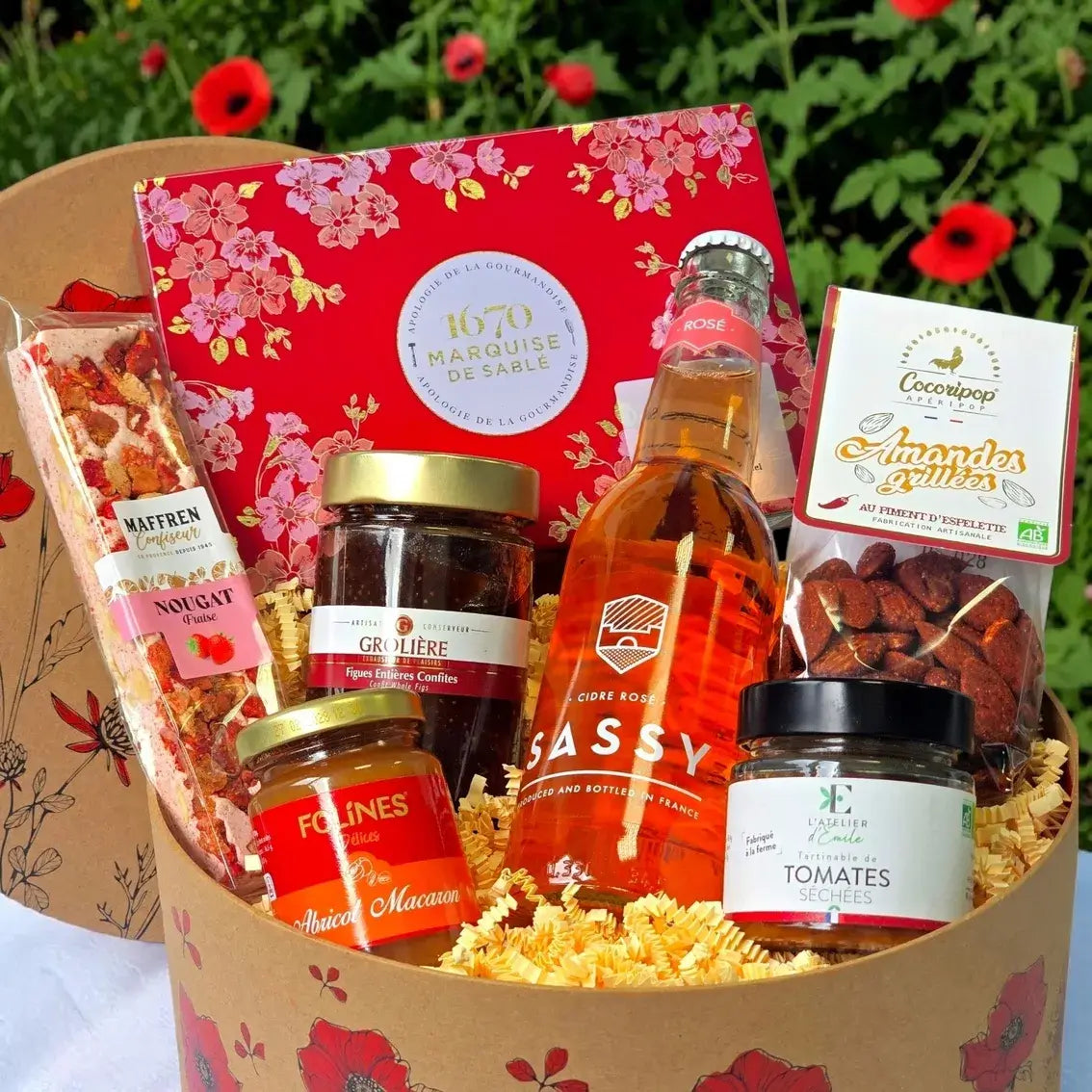 Coffret gourmand Le Coquelicot avec cidre rosé et douceurs artisanales