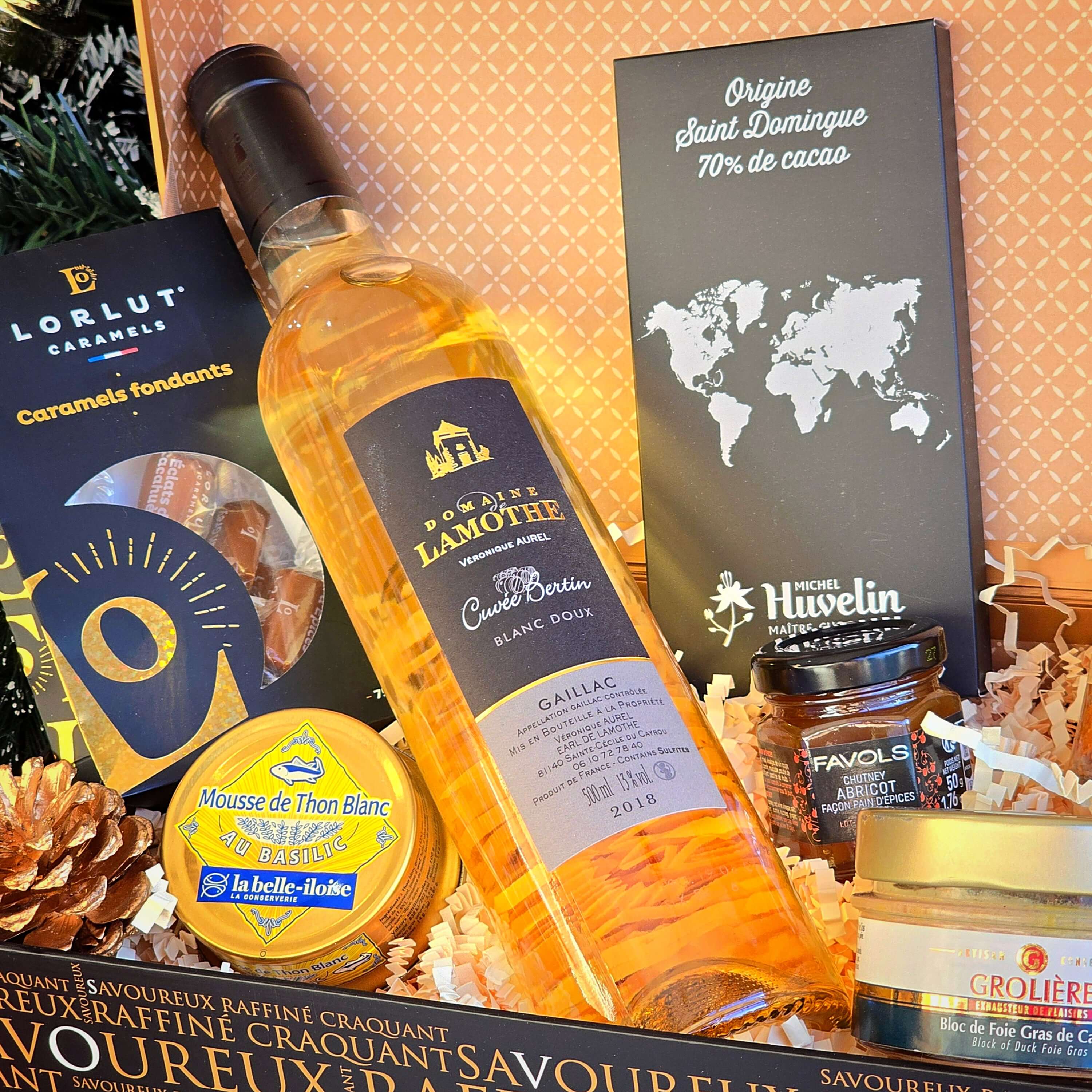 Coffret Gourmand Noël - Vin Blanc et Caramel - Bloc de Foie Gras - C est Cela