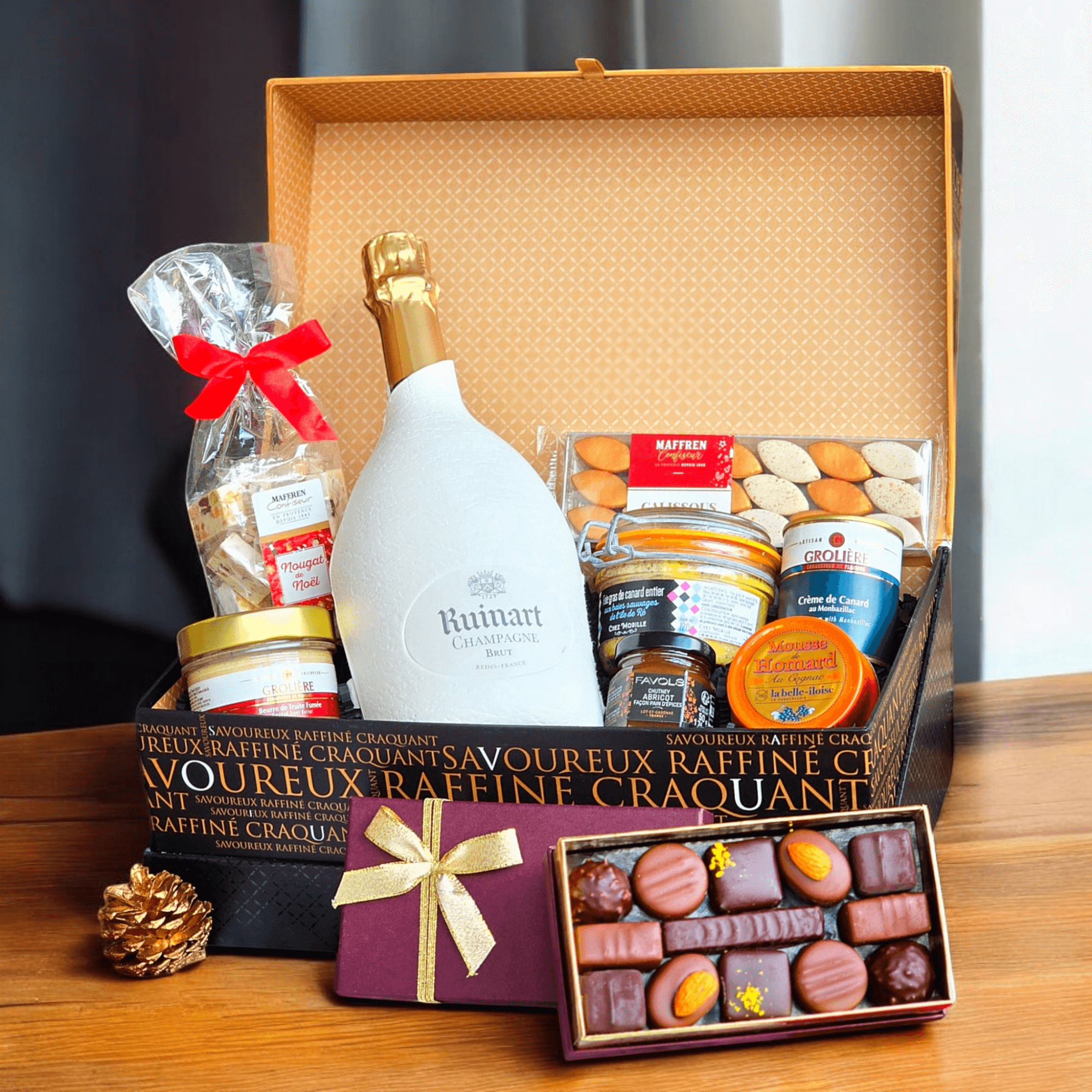Cadeau Gourmand Luxe - Champagne Ruinart - Foie Gras Entier - Écrin de Chocolat - 24/48H - C est Cela