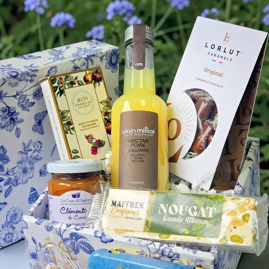 Panier gourmand Le Douceur Bleu sans alcool - produits artisanaux français