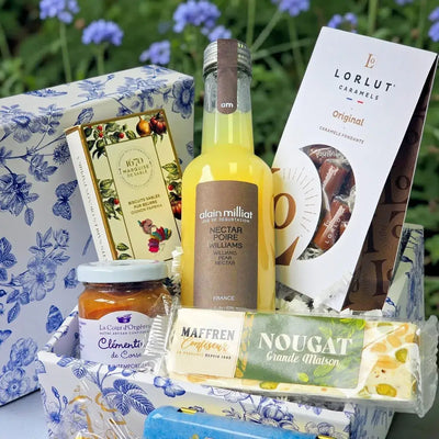 Panier gourmand Le Douceur Bleu sans alcool - produits artisanaux français